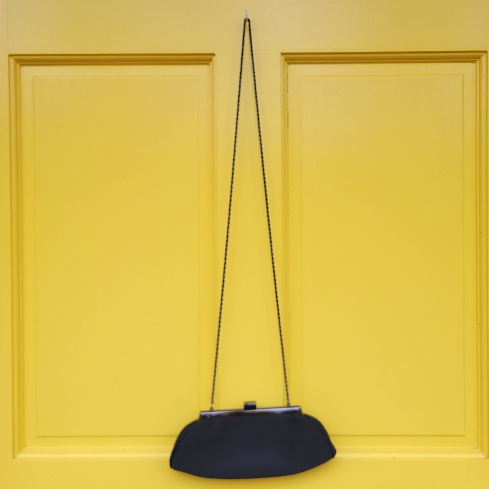 Vintage La Regale Black Satin Gunmetal Frame Evening Clutch